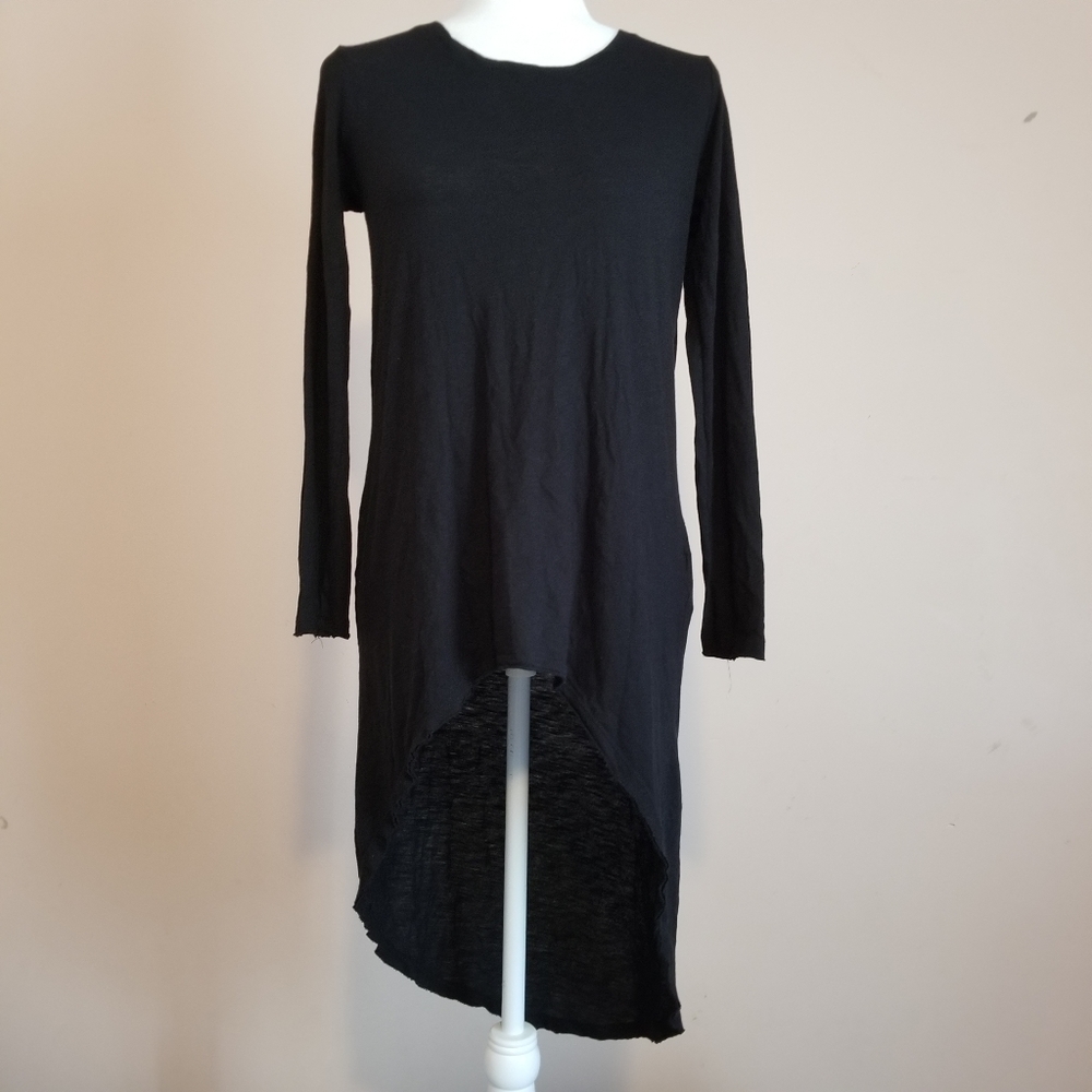 Black Slub Knit High Low Tunic